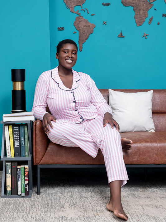 Classic Cotton Pink Striped Pants Set